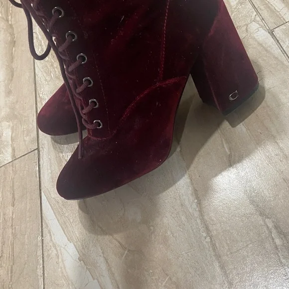 Coach Burgundy Lace Up Velvet Boots - Picture 4 of 4